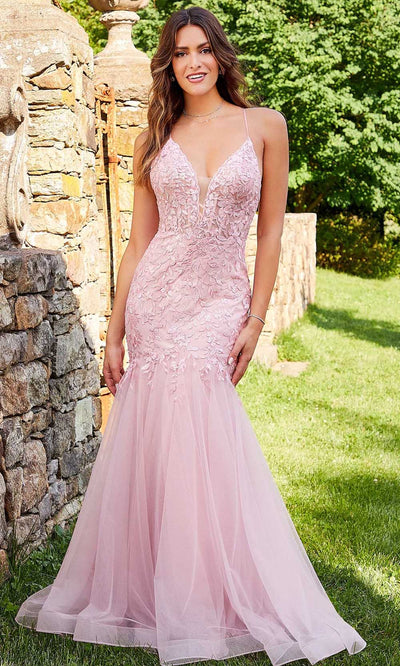Mori Lee 47072 - Sleeveless Plunging V-neckline Long Gown Prom Dresses 00 / Coral Pink