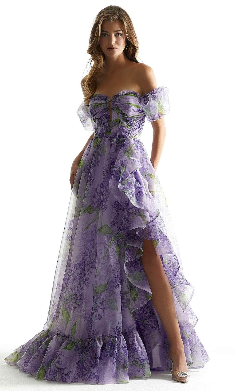 Mori Lee 49007 - Floral Strapless Gown Prom Dress 00 /  Lavender