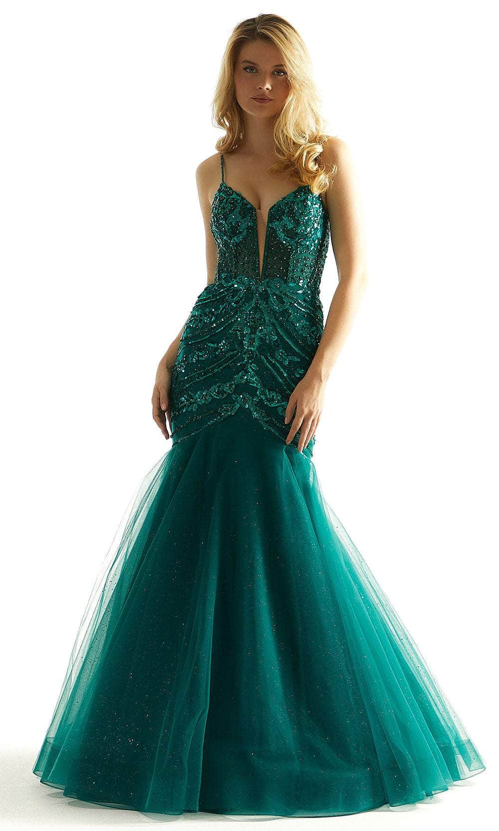 Mori Lee 49014 - Bead Patterned Prom Dress Prom Dress 00 /  Emerald