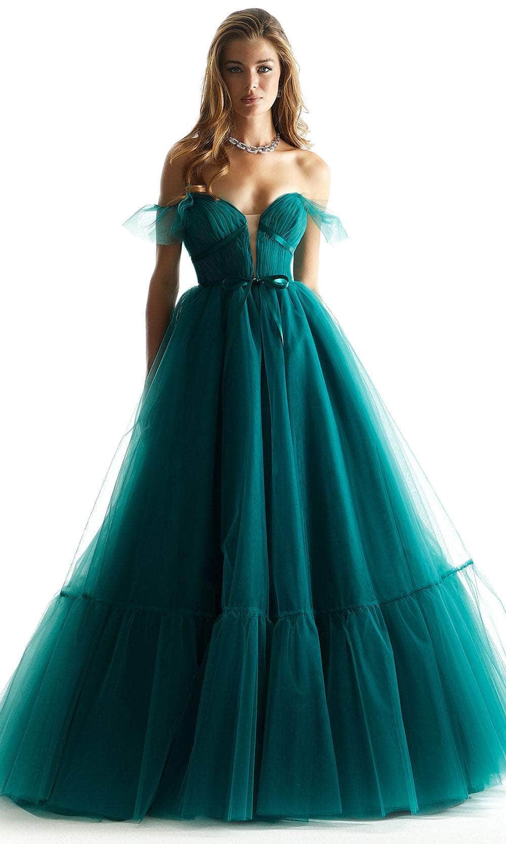 Mori Lee 49022 - Ruched Ribbon Ballgown Ball Gown 00 /  Emerald