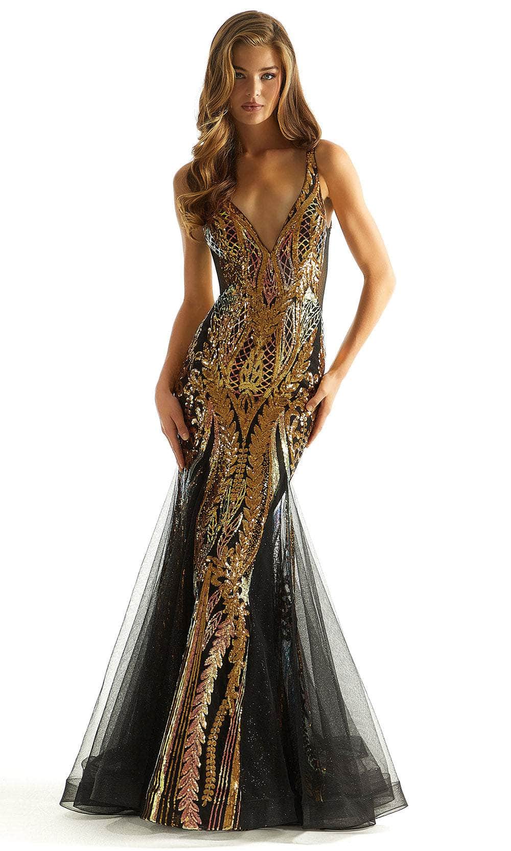 Mori Lee 49037 - Embellished V-Neck Prom Dress Prom Dress 00 /  Black / Gold