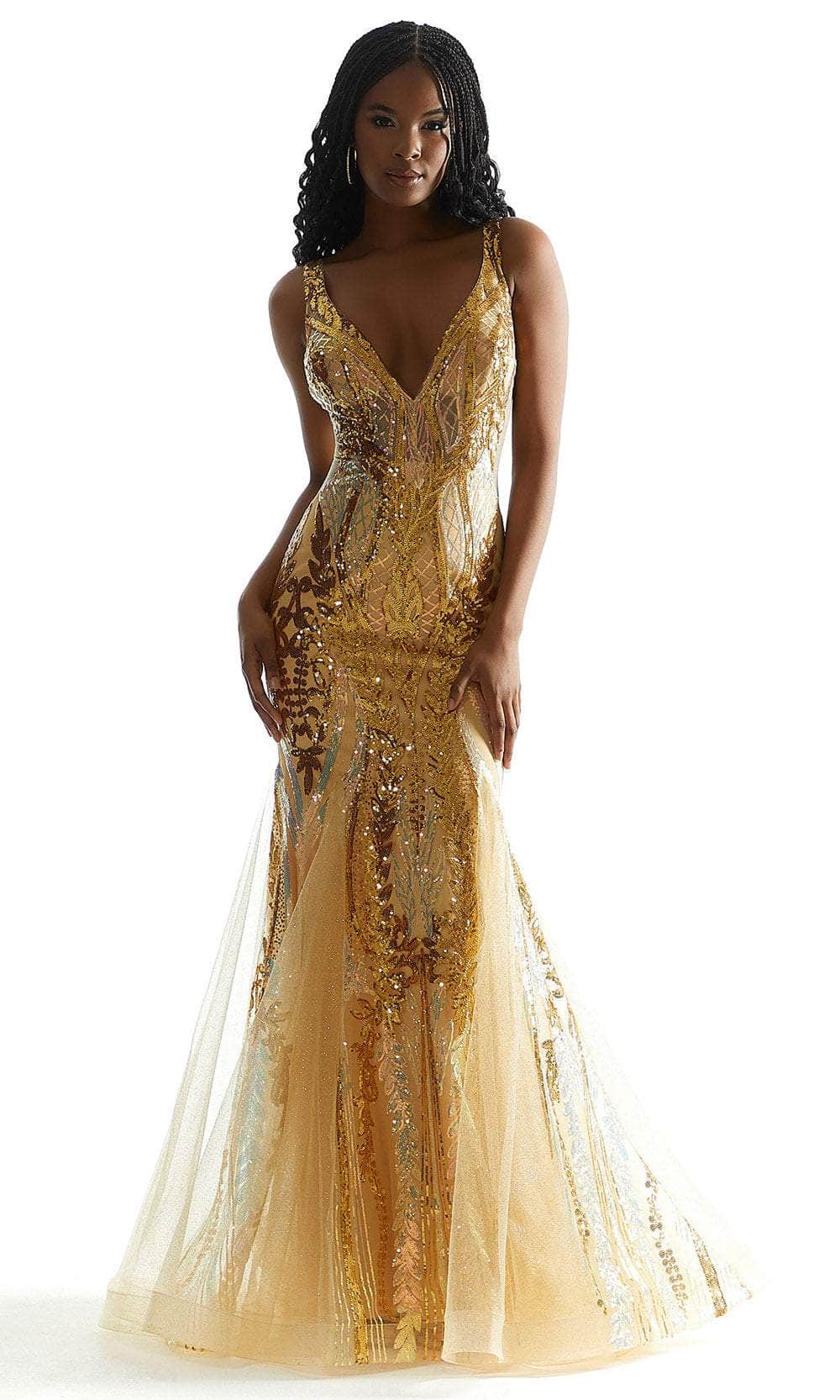 Mori Lee 49037 - Embellished V-Neck Prom Dress Prom Dress 00 /  Gold