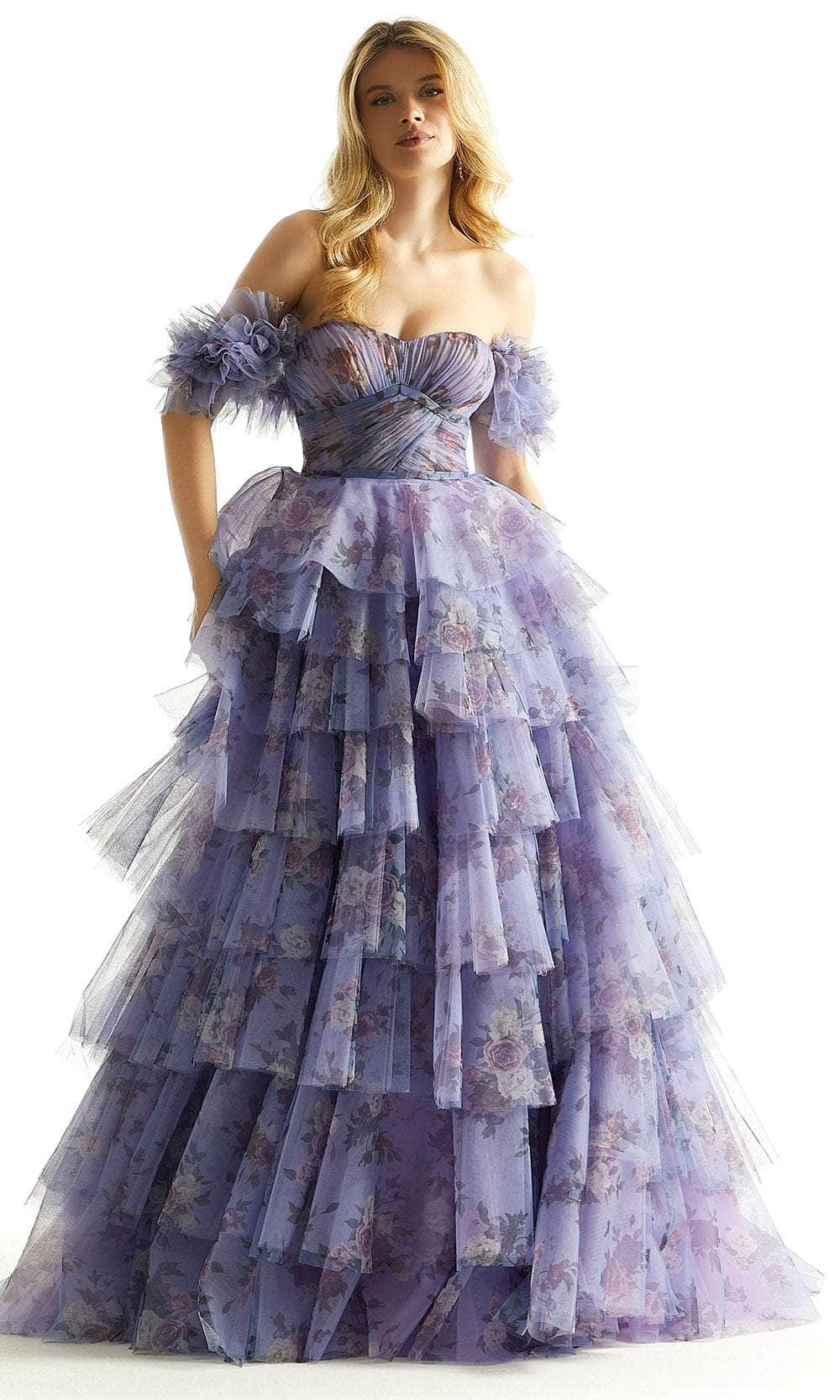 Mori Lee 49039 - Floral Tiered Prom Dress Prom Dress 00 /  Orchid