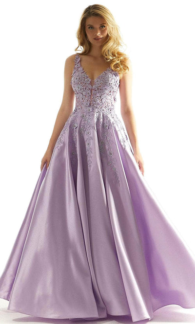 Mori Lee 49044 - Floral Detail Satin Prom Dress Prom Dress 00 /  Lilac
