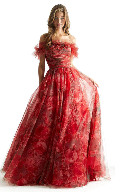 Mori Lee 49057 - Ruffled Off-Shoulder Prom Dress Prom Dress 00 /  Red / Multi