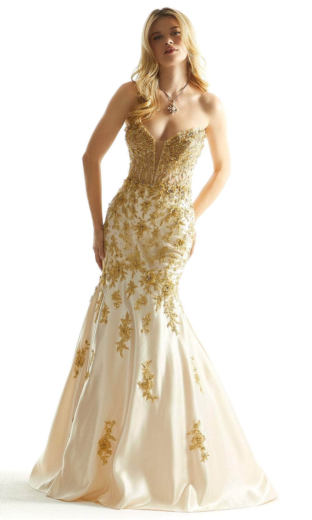 Mori Lee 49060 - Embroidered Beaded Prom Dress Prom Dress 00 /  Champagne / Gold