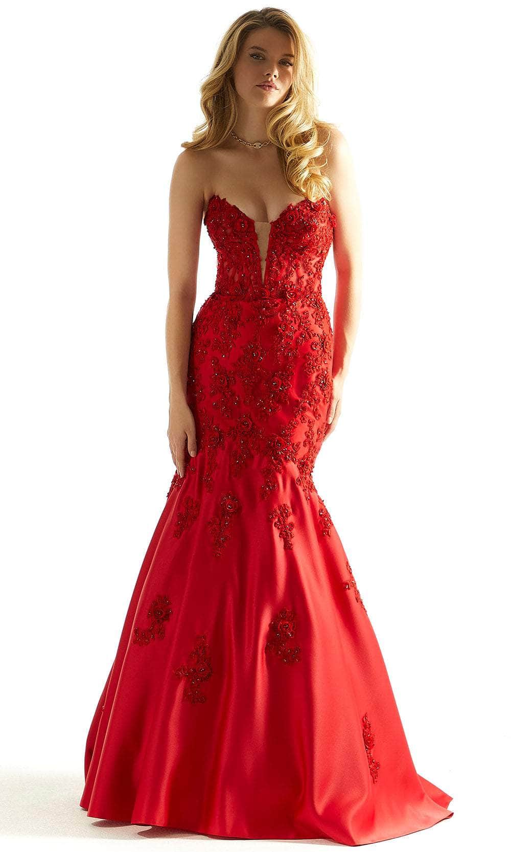 Mori Lee 49060 - Embroidered Beaded Prom Dress Prom Dress 00 /  Red