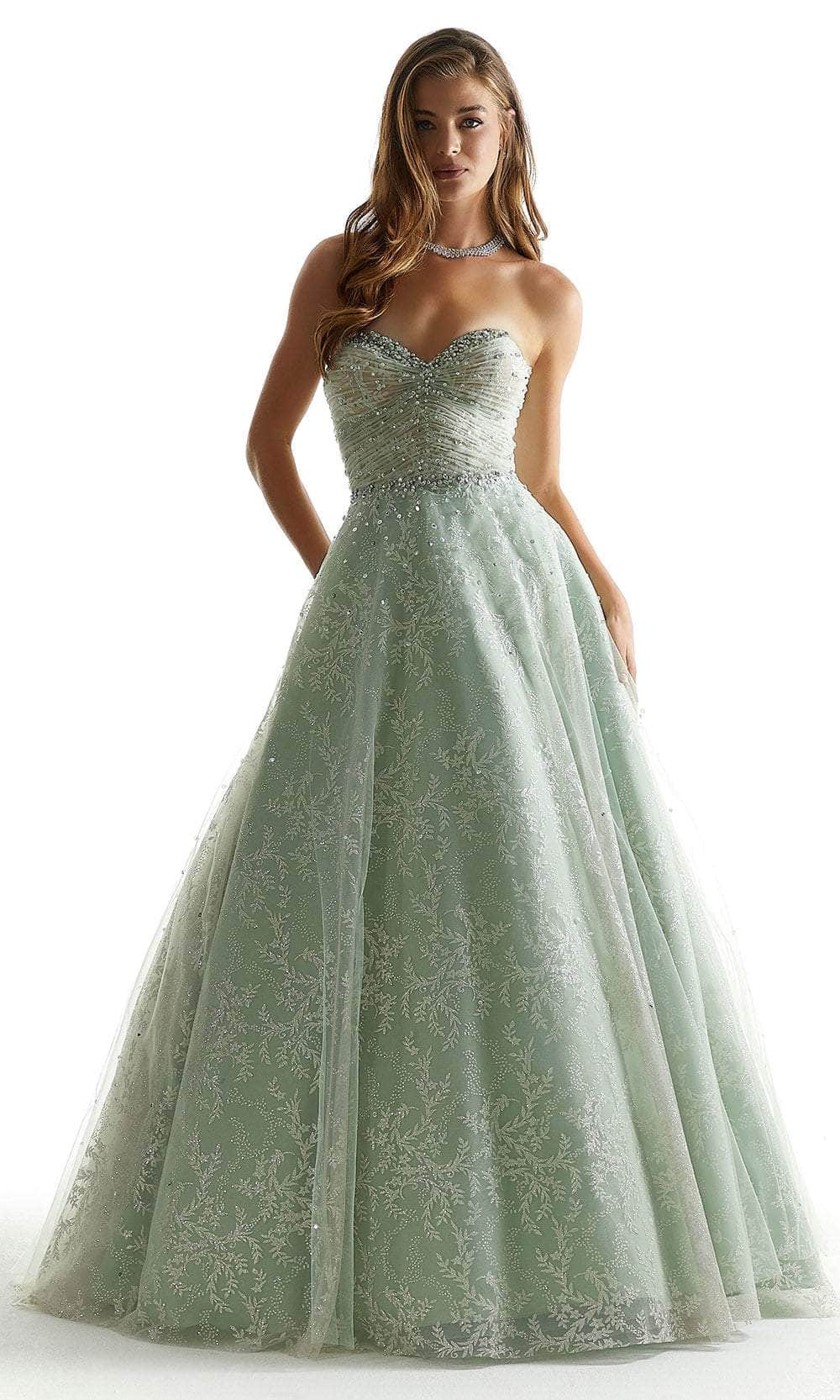 Mori Lee 49066 - Beads Ruched Prom Dress Prom Dress 00 /  Ivory / Sage