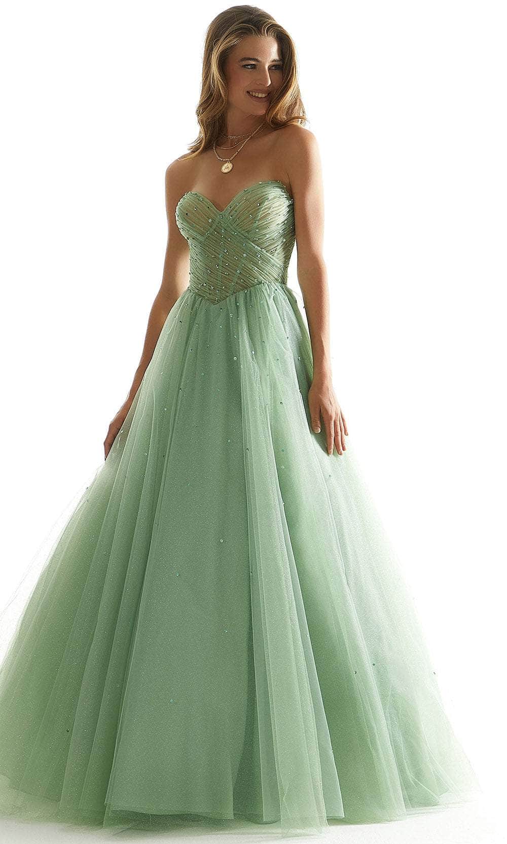 Mori Lee 49071 - Basque Sheer Prom Dress Prom Dress 00 /  Sage