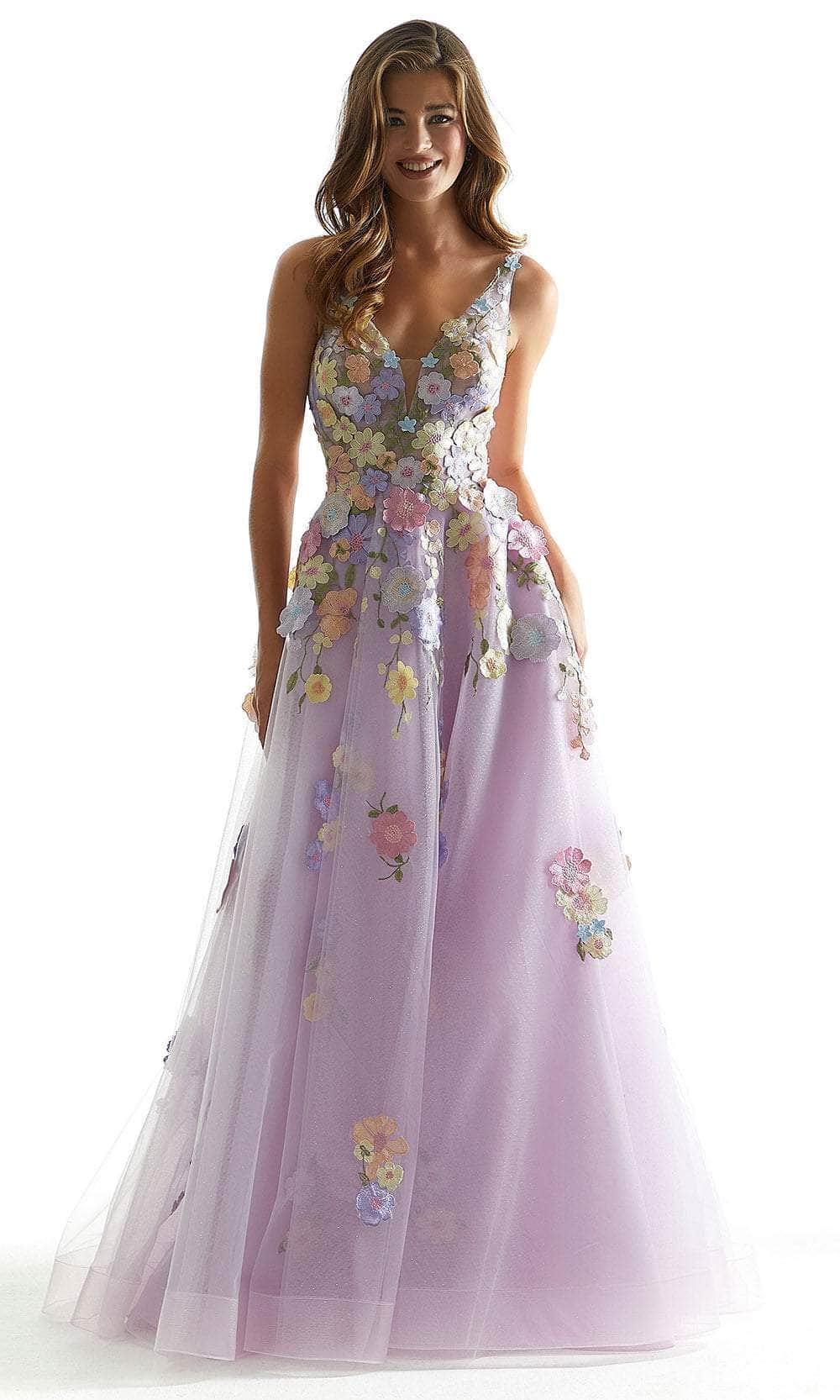 Mori Lee 49074 - Glitter Floral Prom Dress Prom Dress 00 /  Light Purple