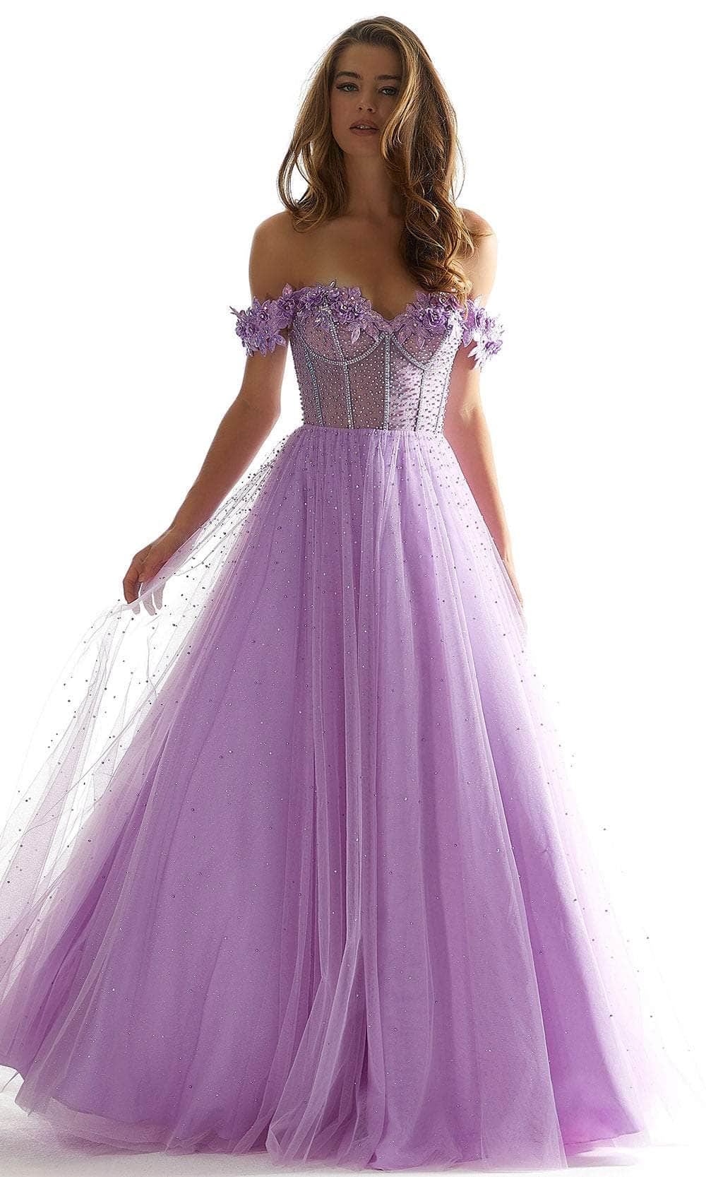 Mori Lee 49075 - Long Tulle A-Line Dress - Fitted, 3D Floral Embroidery, Crystal Beads, Sheer, Bustier, Glitters, Mid-Open Back, Back Zipper, Full Length ADASA Mori Lee 49075 - Long Tulle A-Line Dress - Fitted, 3D Floral Embroidery, Crystal Beads, Sheer, Bustier, Glitters, Mid-Open Back, Back Zipper, Full Length ADASA