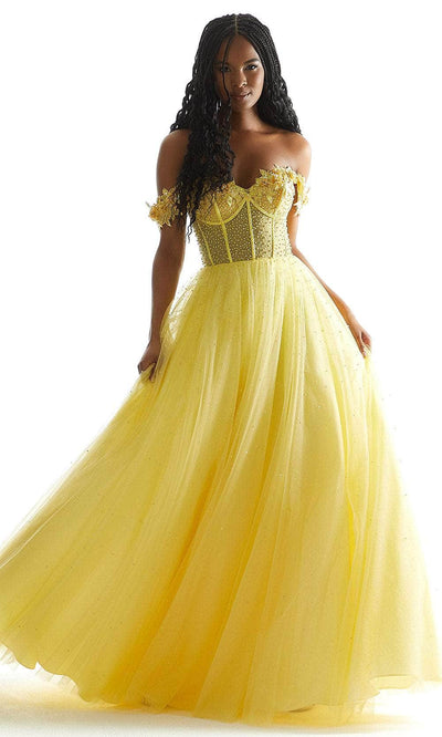 Mori Lee 49075 - Sheer Bustier Prom Dress Prom Dress 00 /  Yellow