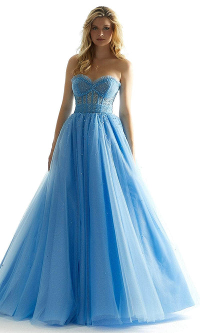 Mori Lee 49077 - Ruched Glitters Prom Dress Prom Dress 00 /  Light Blue / French Blue