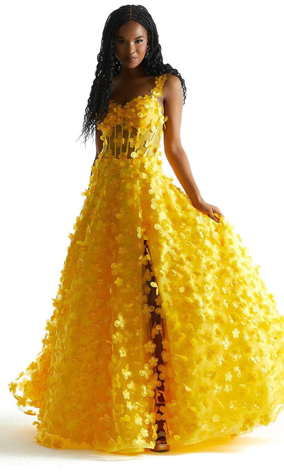 Mori Lee 49078 - Floral Sweetheart Prom Dress Prom Dress 00 /  Yellow
