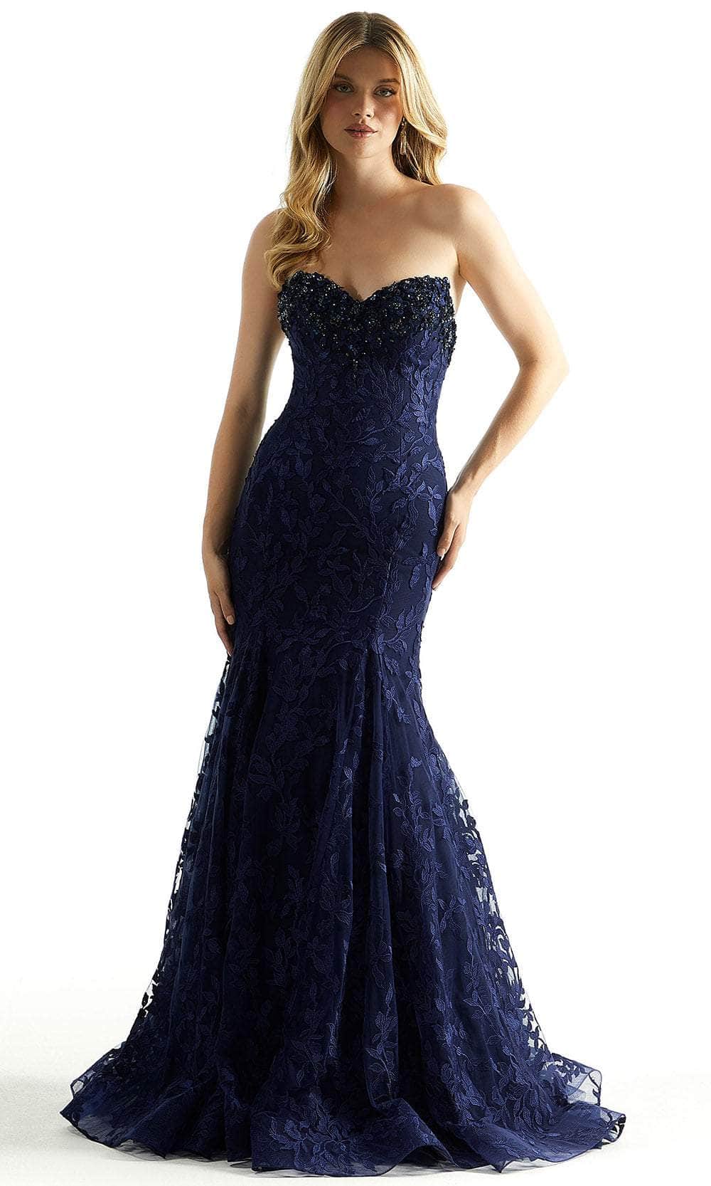 Mori Lee 49079 - Botanical Fitted Prom Dress Prom Dress 00 /  Navy