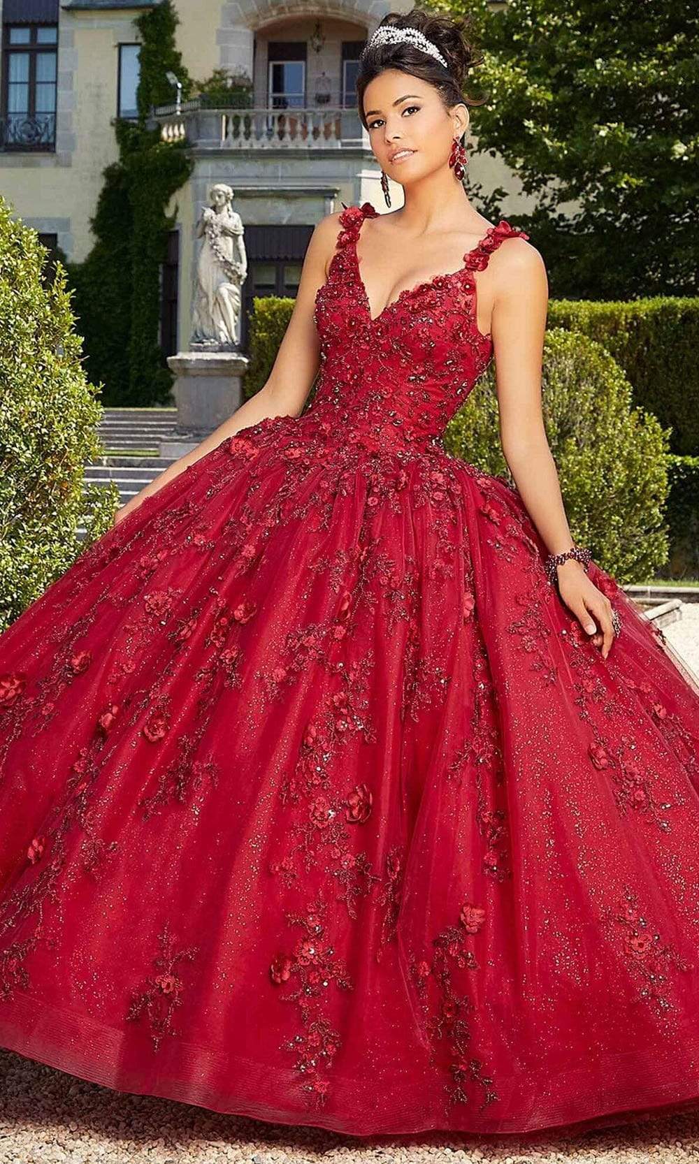 Mori Lee - 60133 Floral Applique Ballgown With Bolero Special Occasion Dress 00 / Wine