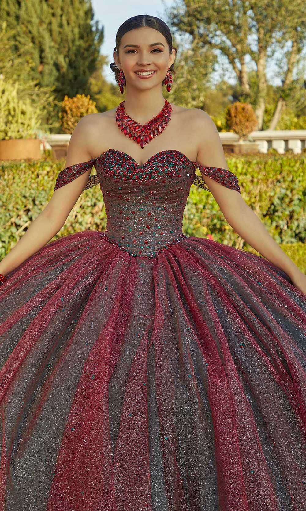 Mori Lee 60184 - Long Jeweled Beading On A Layered Tulle Over Glitter Tulle Ball Gown Skirt With Detachable Off-The-Shoulder Sleeves, Matching Stole Mori Lee 60184 - Long Jeweled Beading On A Layered Tulle Over Glitter Tulle Ball Gown Skirt With Detachable Off-The-Shoulder Sleeves, Matching Stole