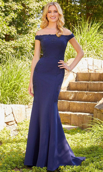 Mori Lee 72507 - Beaded Off-Shoulder Prom Gown Prom Dresses 00 / Navy