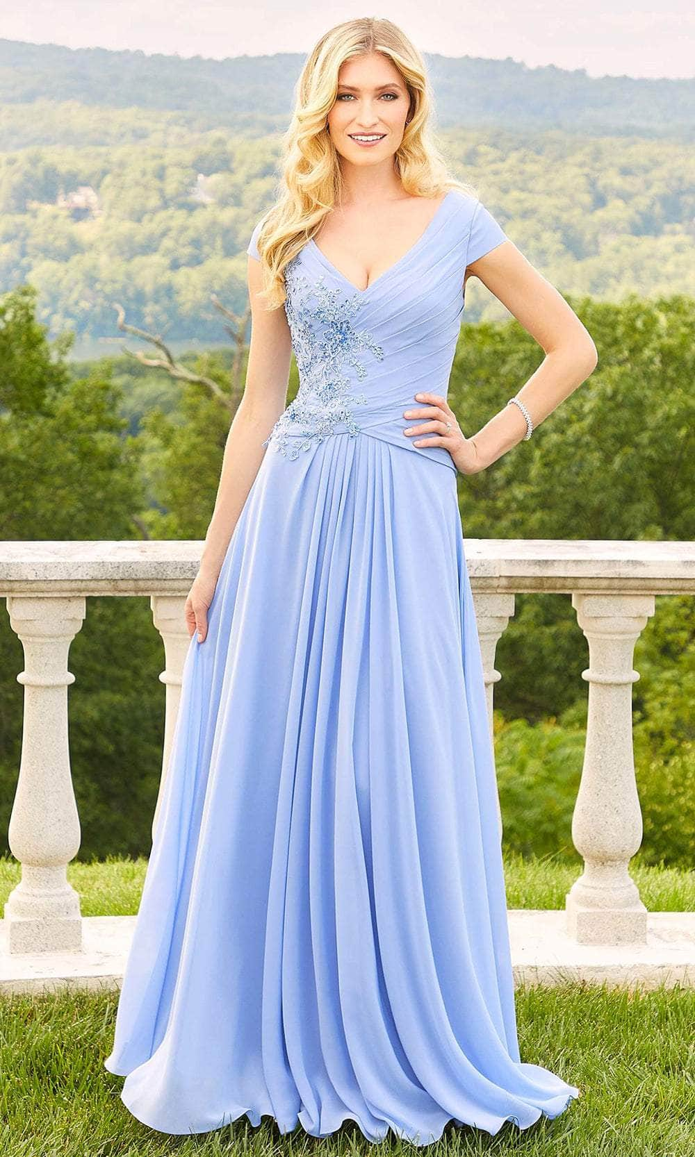 Mori Lee 72510 - V-Neck Cap Sleeve A-Line Prom Dress Prom Dresses 00 / Periwinkle