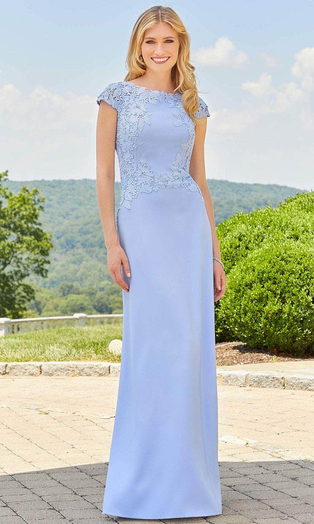 Mori Lee 72534 - Bateau Neckline Floral Evening Dress Evening Dresses 00 / Periwinkle
