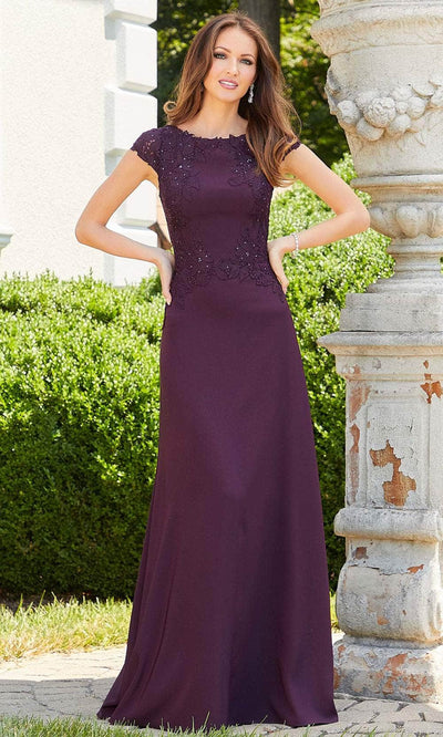 Mori Lee 72534 - Bateau Neckline Floral Evening Dress Evening Dresses 00 / Plum