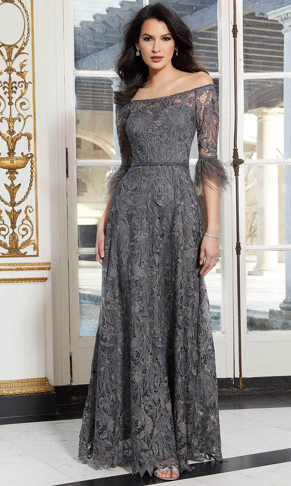 Mori Lee 72602 - Long Lace A-Line Dress - Lace, Off-Shoulder, Beaded ...