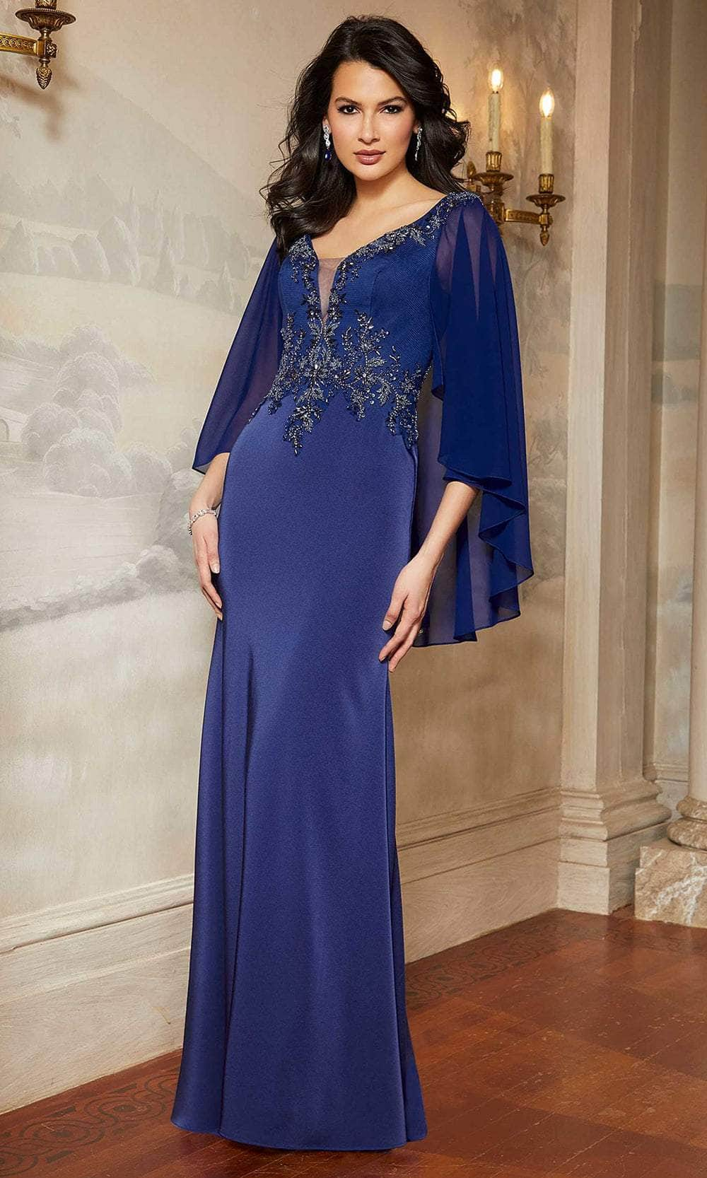 Mori Lee 72603 - Beaded V-Neck Evening Dress Evening Dresses 00 / Sapphire