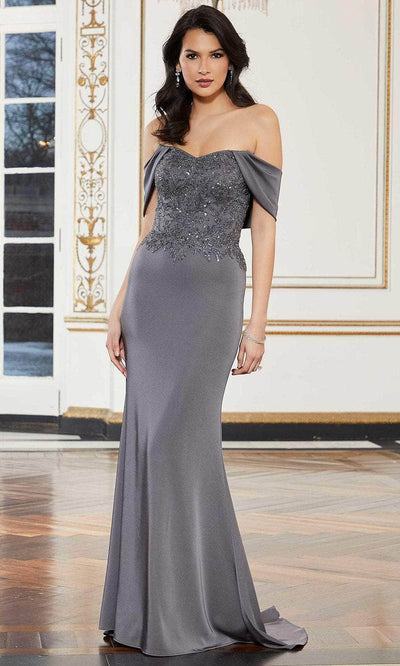 Mori Lee 72612 - Beaded Bodice Evening Dress Special Occasion Dress 00 / Charcoal