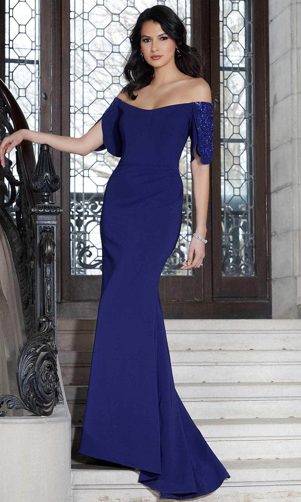 Mori Lee 72613 - Jersey Off-Shoulder Evening Dress Evening Dresses 00 / Sapphire