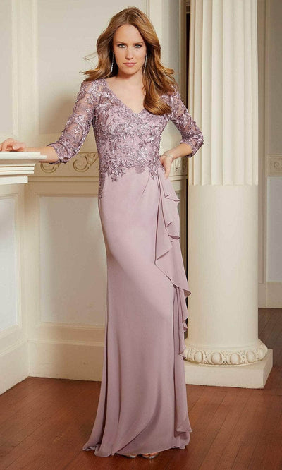 Mori Lee 72619 - Lace Ruffled Evening Gown Evening Dresses 00 / Mauve