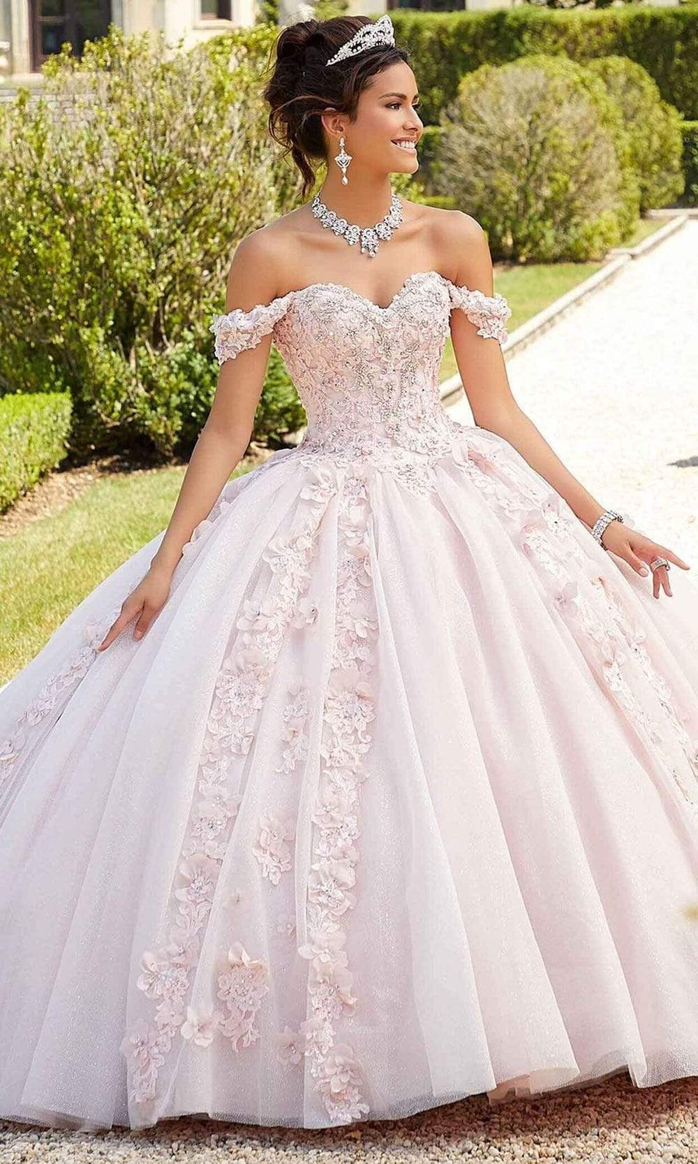 Mori Lee - 89301 3D Floral Appliqued Embellished Ballgown Quinceanera Dresses 00 / Blush