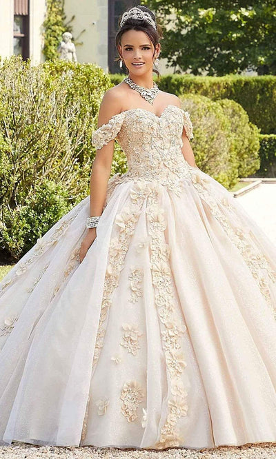 Mori Lee - 89301 3D Floral Appliqued Embellished Ballgown Quinceanera Dresses 00 / Gold