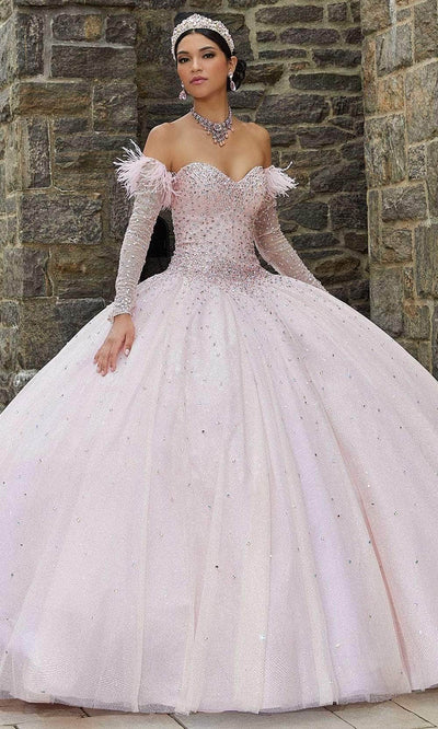 Mori Lee 89334 - Arm Sleeved Feathered Crystal Ballgown Ball Gowns