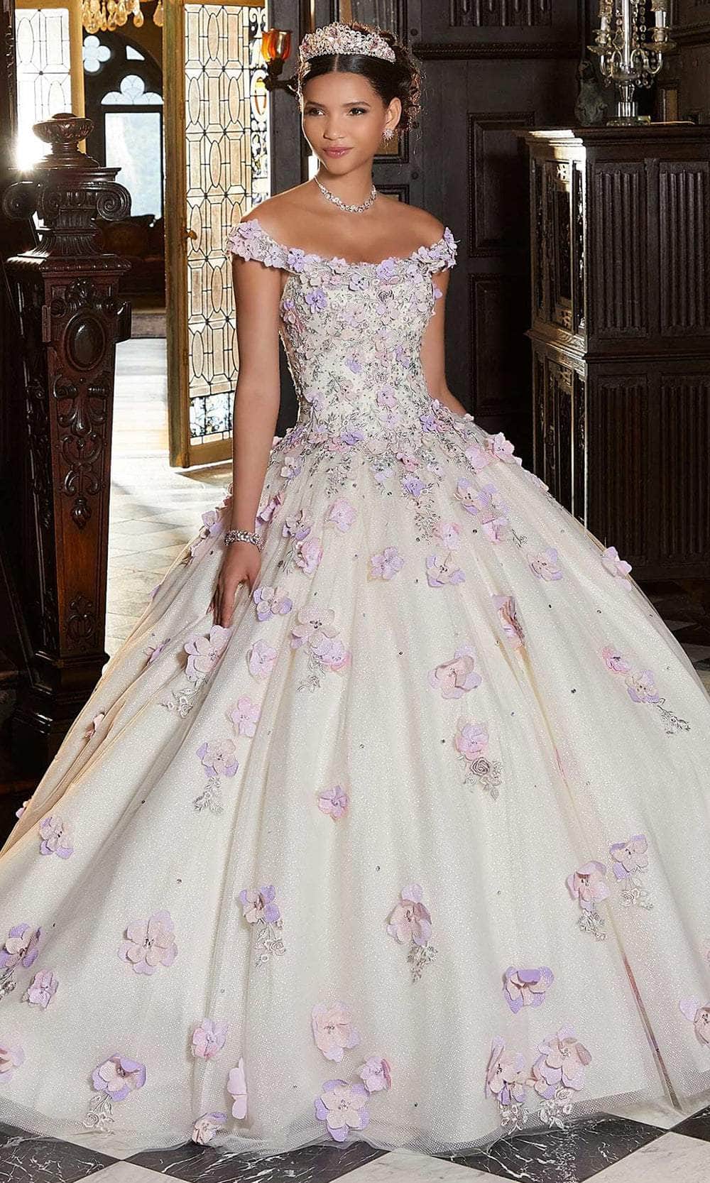 Mori Lee 89341 - Floral Appliqued Quinceañera Dress Ball Gowns 00 / Champ Garden