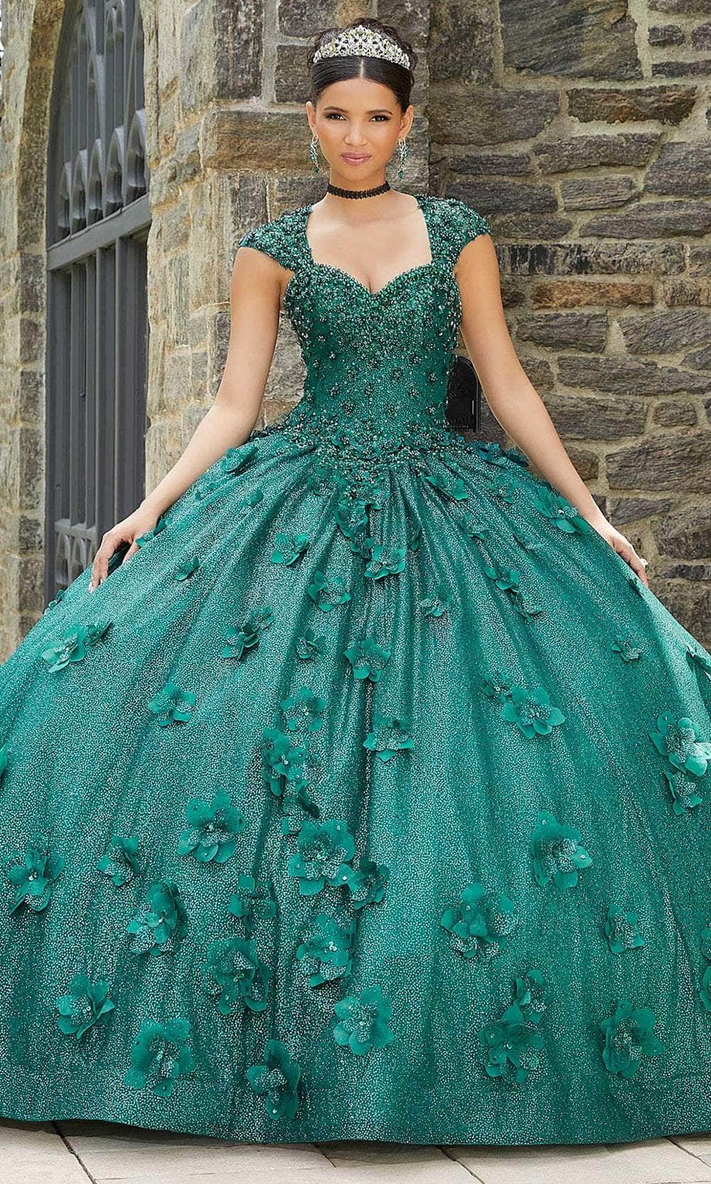 Mori Lee 89343 - Beaded Sweetheart Quinceañera Dress Ball Gowns 00 / Emerald