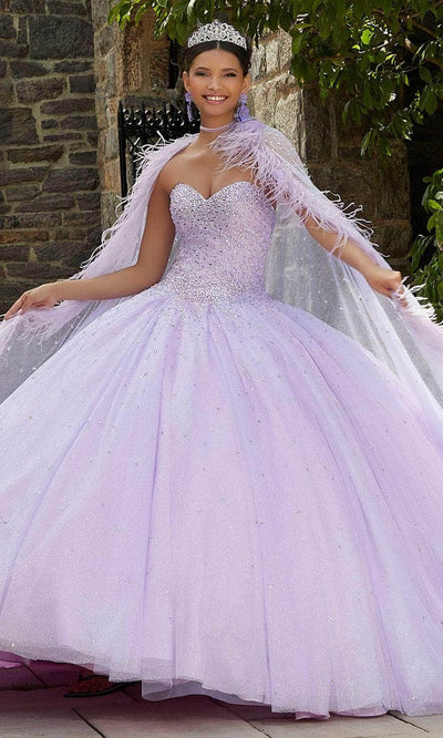 Mori Lee 89348 - Feathered Cape Quinceañera Dress Prom Dresses 00 / Lilac