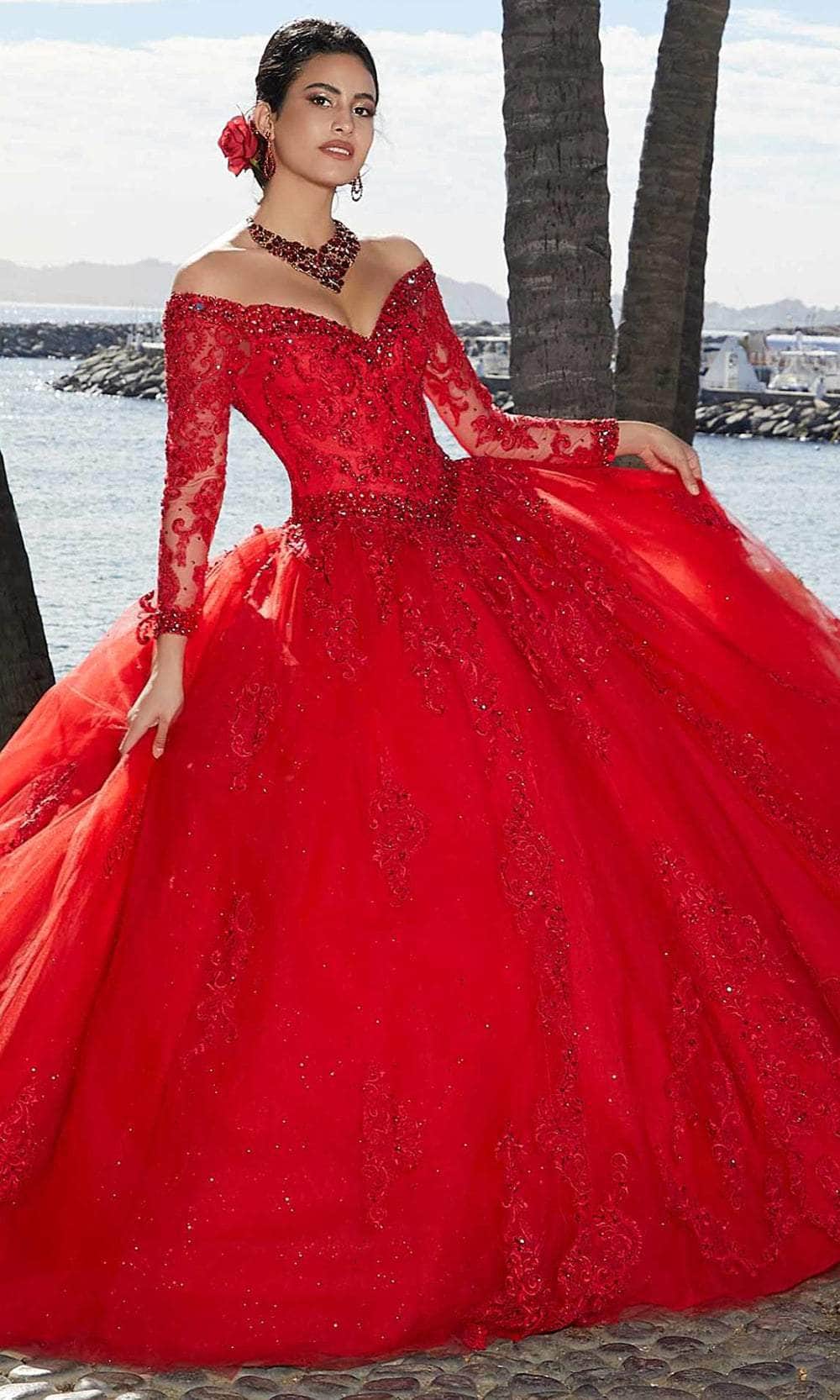Mori Lee 89360 - Shimmered Tulle Quinceañera Dress Prom Dresses 00 / Scarlet