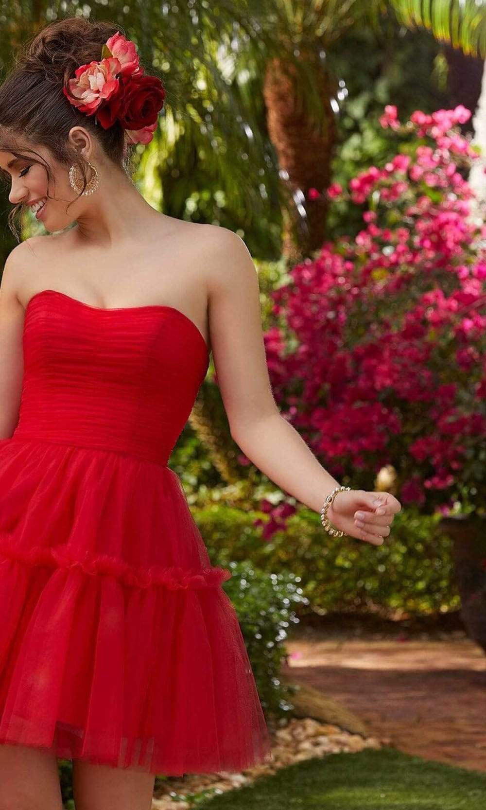 Mori Lee - 9553SC Strapless Fit and Flare Short Tulle Dress In Red