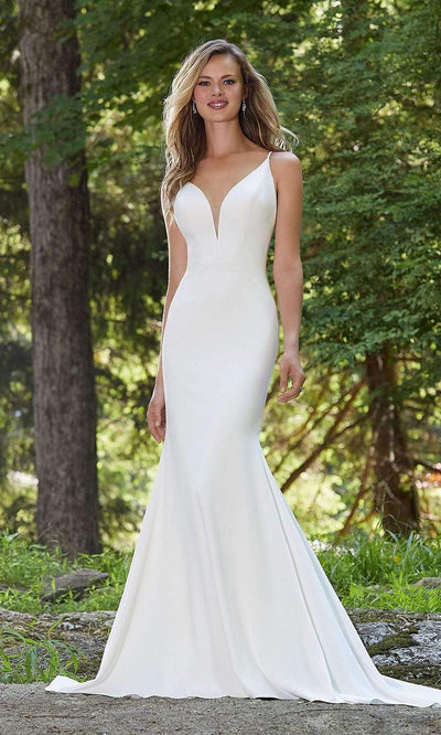 Mori Lee Bridal - 12108 Bahati Plunging Mermaid Crepe Wedding Gown Wedding Dresses 0 / Diamond White