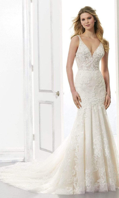 Mori Lee Bridal - 2172 Aria Sleeveless V-Neck Pearl Beaded Lace Gown Wedding Dresses 0 / Ivory/Champagne/Honey