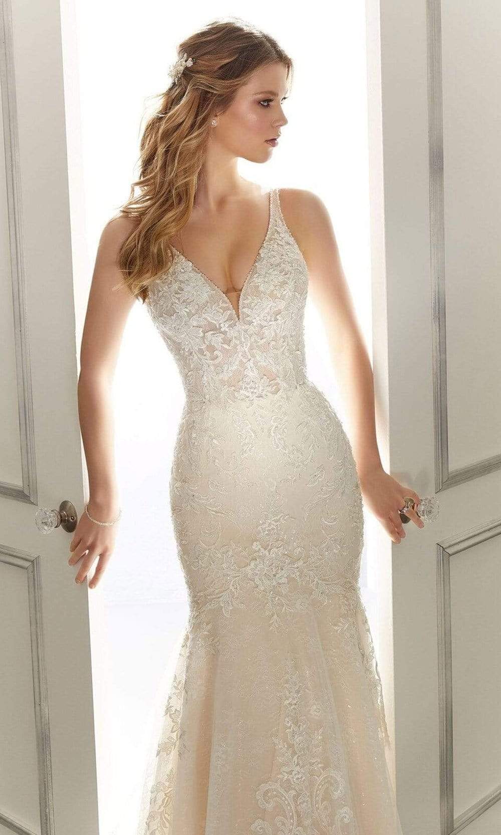 Mori Lee Bridal - 2172 Aria Sleeveless V-Neck Pearl Beaded Lace Gown Wedding Dresses