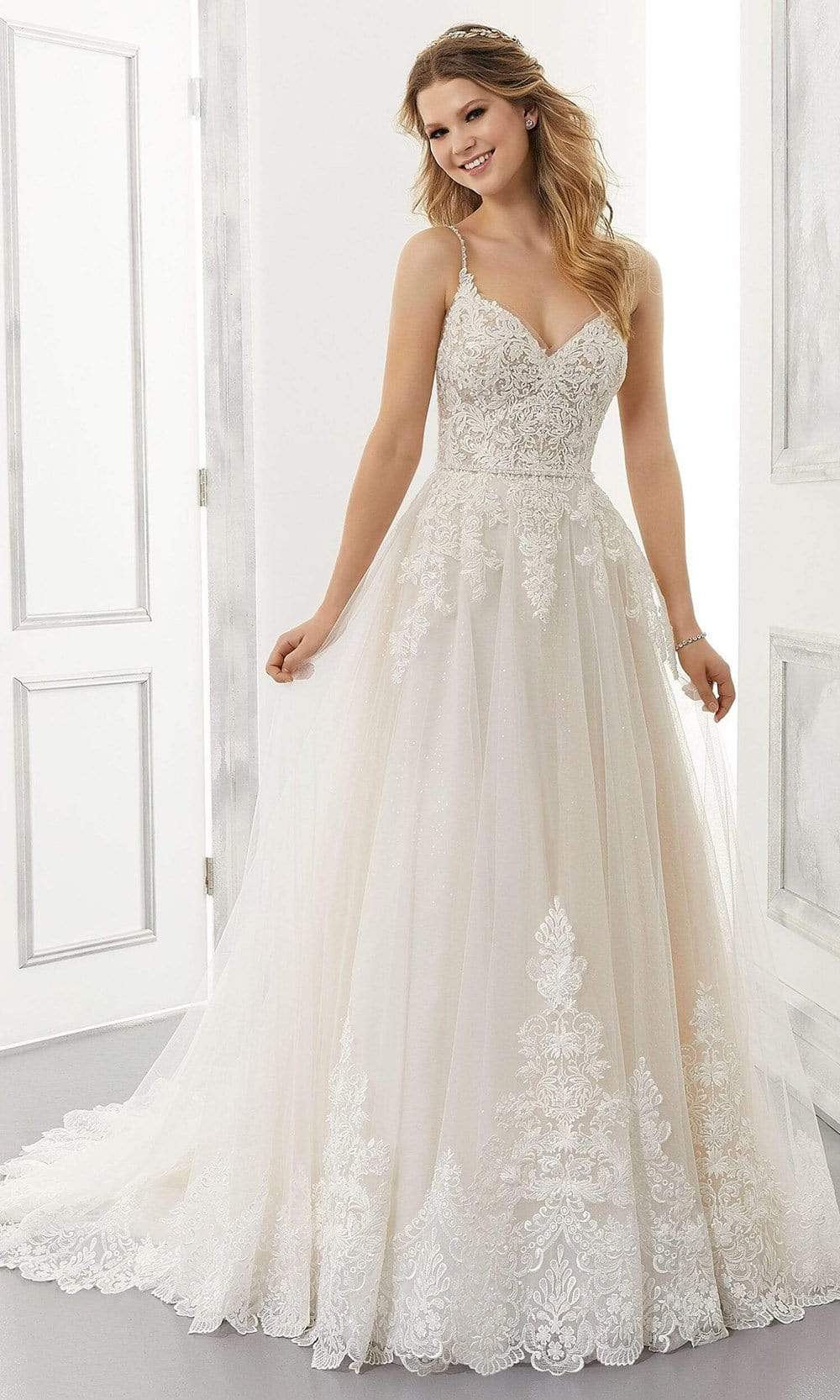 Mori Lee Bridal - 2195 Annabel Frosted Embroidered A-Line Wedding Gown Wedding Dresses 0 / Ivory/Prosecco/Honey