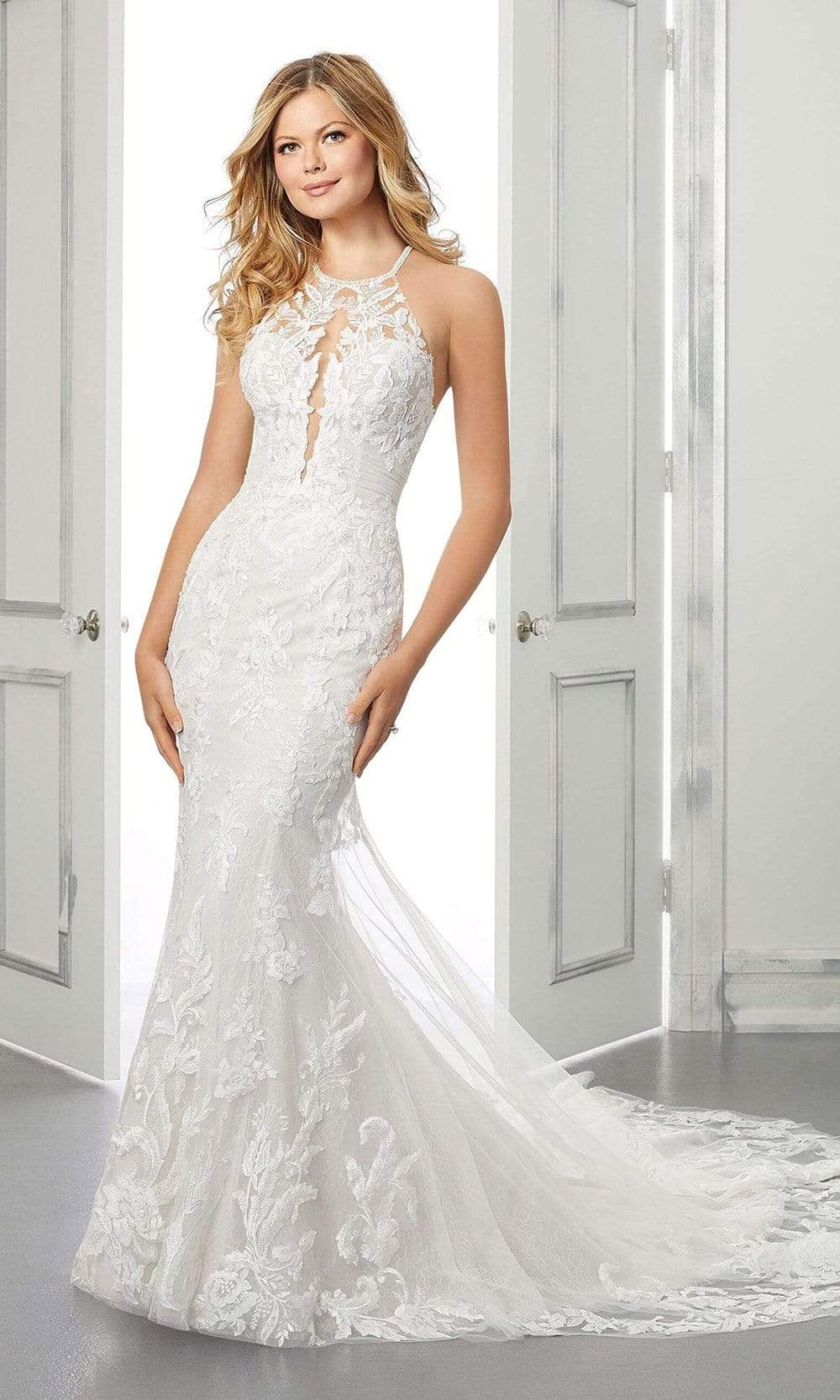 Mori Lee Bridal - 2303 Bonita Halter Lace Mermaid Wedding Gown Wedding Dresses 0 / Ivory/Sand/Honey