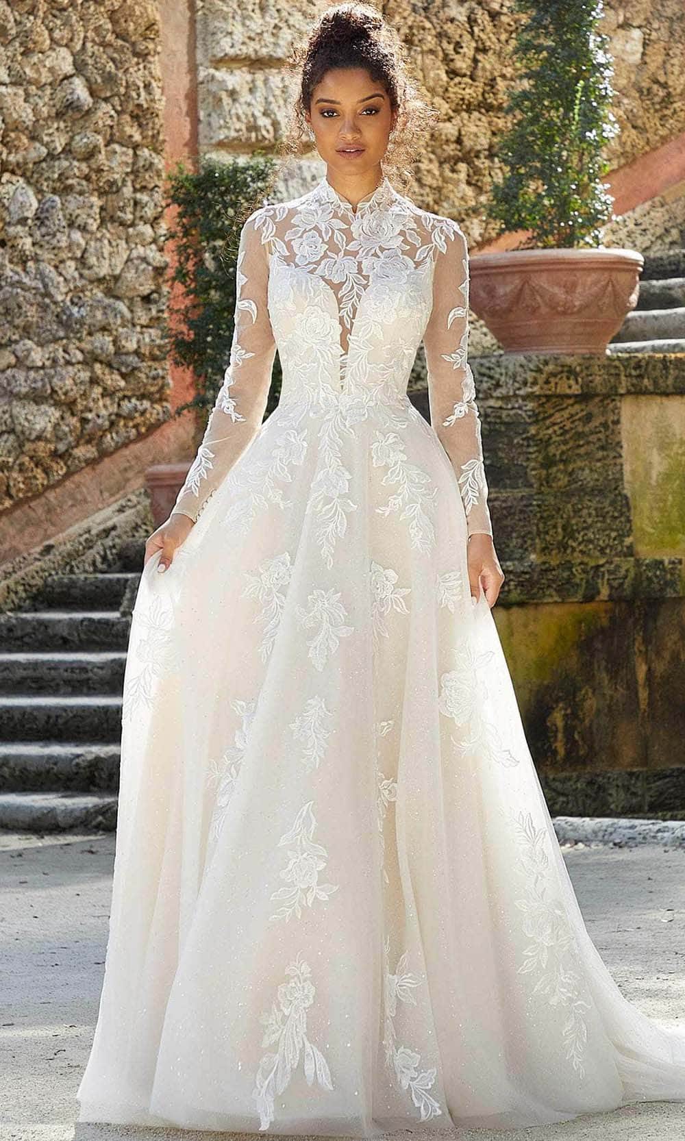 Mori Lee Bridal 2463 - High Neck Floral Lace Bridal Gown Bridal Dresses 00 / Ivory/Latte/Honey