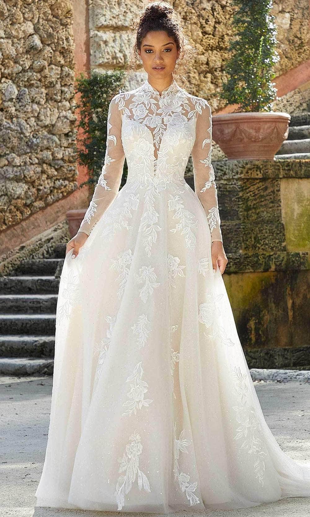 Mori Lee Bridal 2463 - Long Sleeve High Neck Wedding Gown Special Occasion Dress 00 / Ivory/Latte/Honey