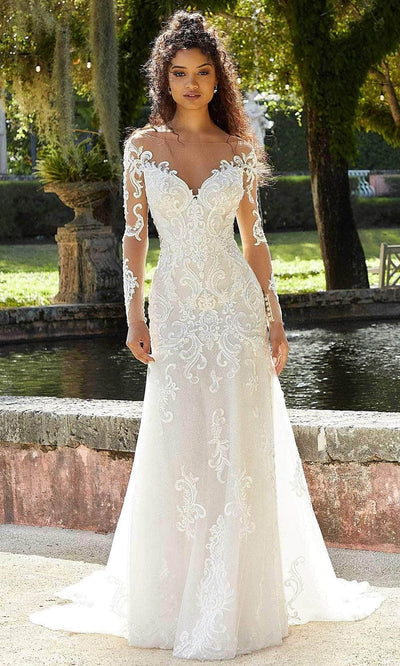 Mori Lee Bridal 2481 - Long Sleeve Illusion Wedding Dress Special Occasion Dress 00 / Ivory/Cappuccino/Honey