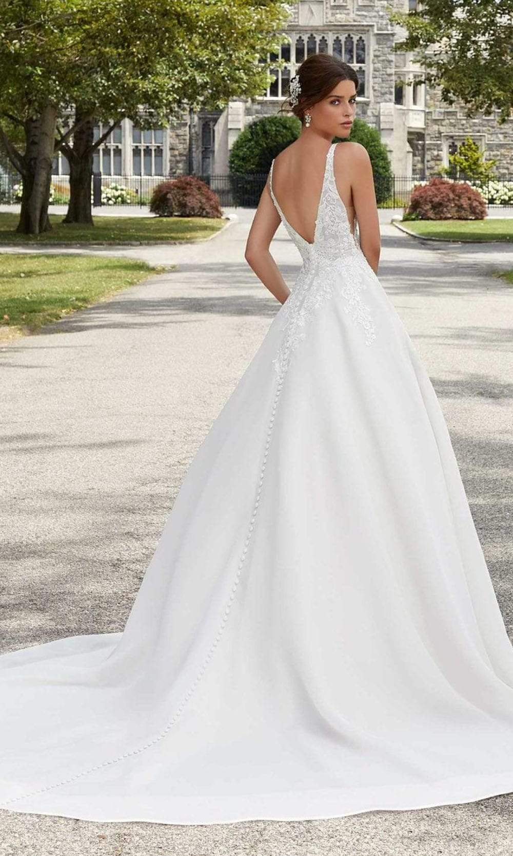 Mori Lee Bridal - 5809 Sabrina V-Neck Beaded Applique Organdy Gown Wedding Dresses