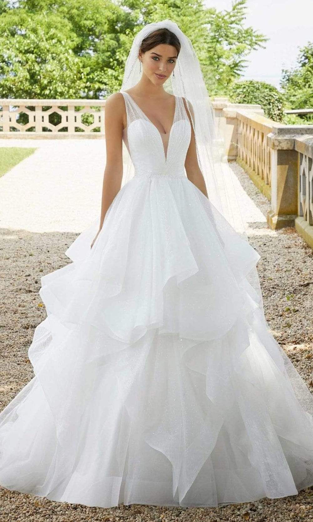 Mori Lee Bridal - 5818 Stella Tulle Tiered Ruffle Wedding Ballgown Wedding Dresses 0 / Ivory/Nude