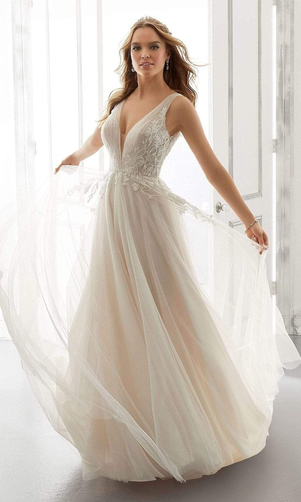 Mori Lee Bridal - 5864 Amanda Lace Trimmed A-Line Wedding Gown Wedding Dresses