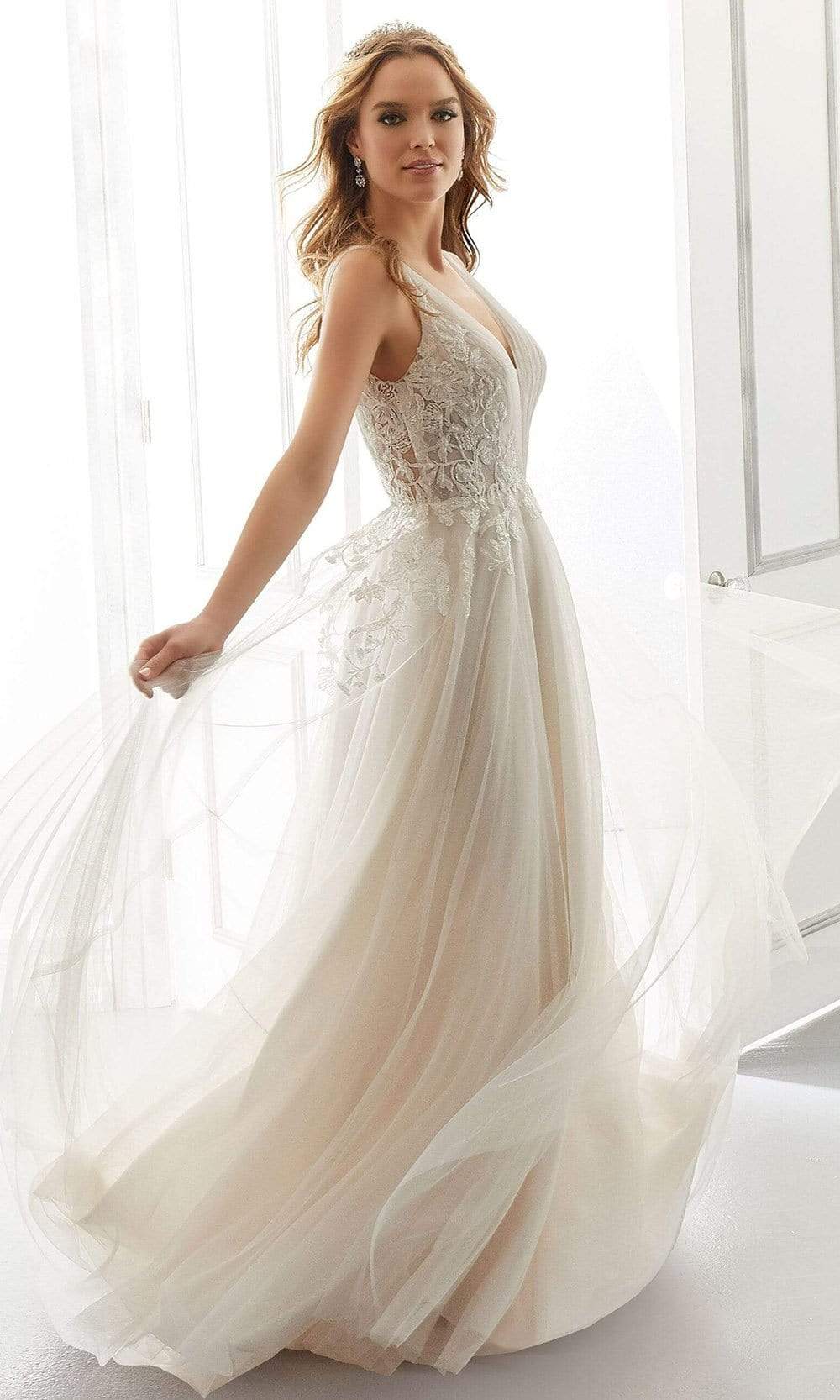 Mori Lee Bridal - 5864 Amanda Lace Trimmed A-Line Wedding Gown Wedding Dresses